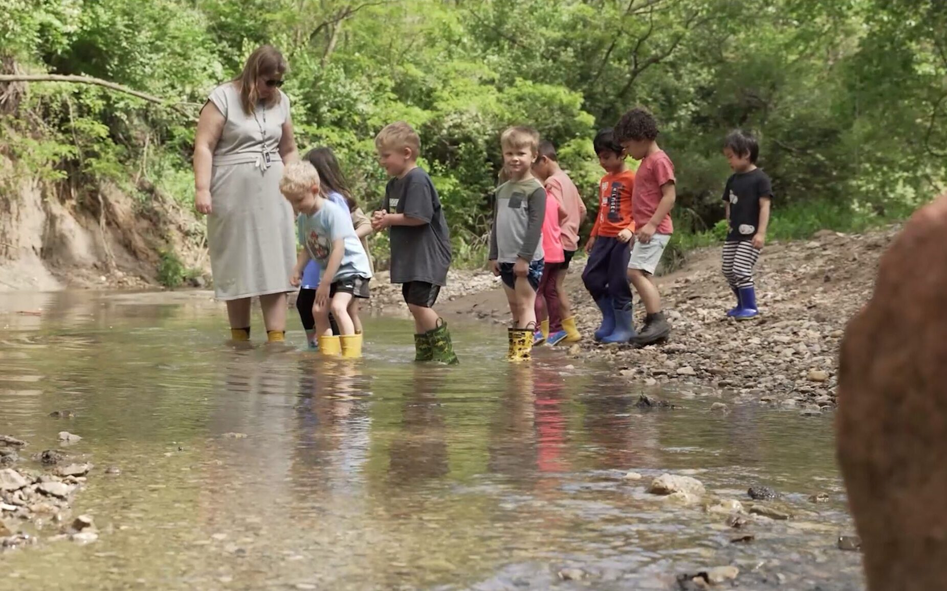 A teacher accompanies children outside in a creek | UPC Discovery