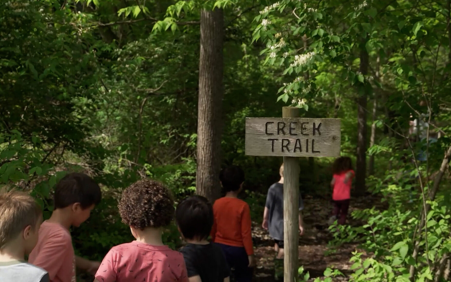 Children walking down a creek trail | UPC Discovery